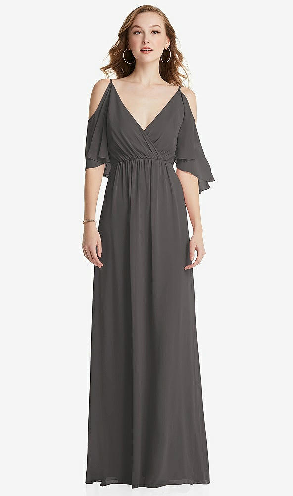 Front View - Caviar Gray Convertible Cold-Shoulder Draped Wrap Maxi Dress