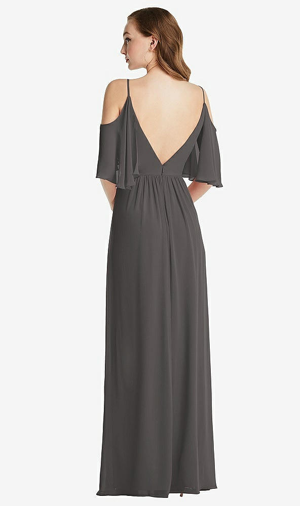 Back View - Caviar Gray Convertible Cold-Shoulder Draped Wrap Maxi Dress