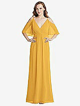 Alt View 1 Thumbnail - NYC Yellow Convertible Cold-Shoulder Draped Wrap Maxi Dress