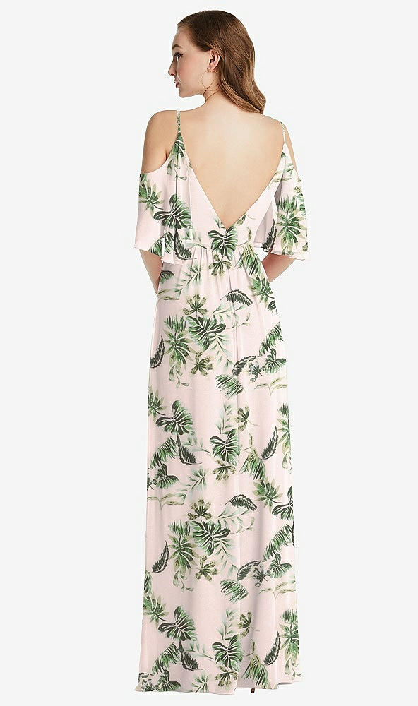 Back View - Palm Beach Print Convertible Cold-Shoulder Draped Wrap Maxi Dress