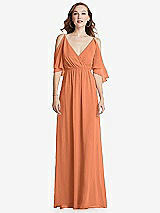 Front View Thumbnail - Sweet Melon Convertible Cold-Shoulder Draped Wrap Maxi Dress