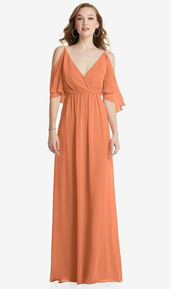 Front View - Sweet Melon Convertible Cold-Shoulder Draped Wrap Maxi Dress