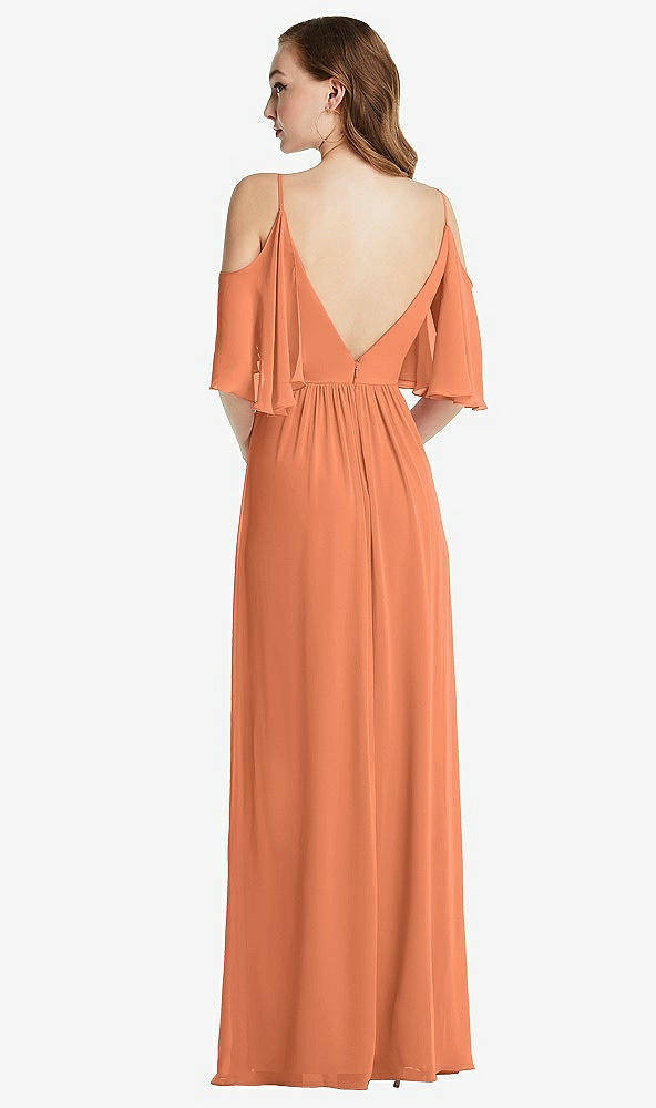 Back View - Sweet Melon Convertible Cold-Shoulder Draped Wrap Maxi Dress