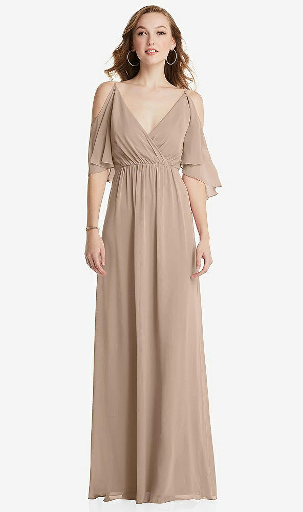 Front View - Topaz Convertible Cold-Shoulder Draped Wrap Maxi Dress