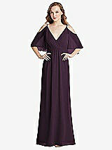 Alt View 1 Thumbnail - Aubergine Convertible Cold-Shoulder Draped Wrap Maxi Dress