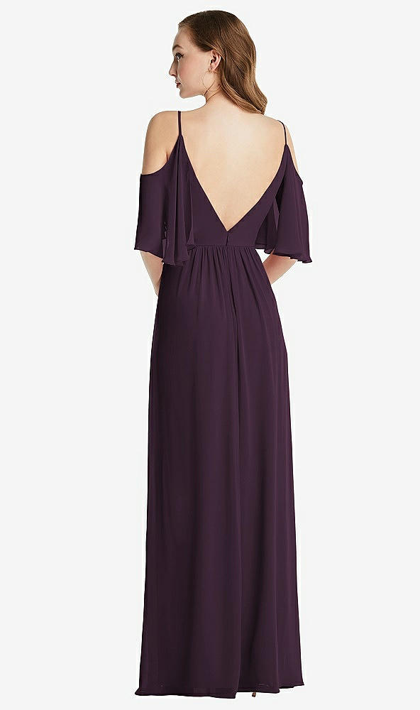 Back View - Aubergine Convertible Cold-Shoulder Draped Wrap Maxi Dress