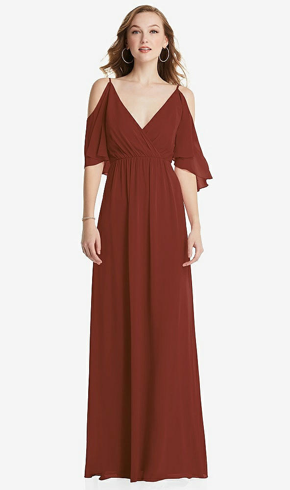 Front View - Auburn Moon Convertible Cold-Shoulder Draped Wrap Maxi Dress