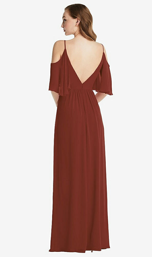 Back View - Auburn Moon Convertible Cold-Shoulder Draped Wrap Maxi Dress