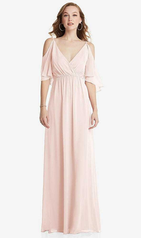 Front View - Blush Convertible Cold-Shoulder Draped Wrap Maxi Dress