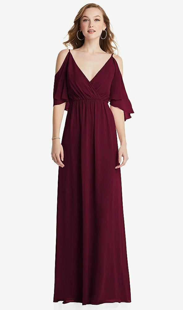 Front View - Cabernet Convertible Cold-Shoulder Draped Wrap Maxi Dress