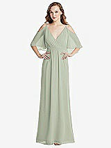 Alt View 1 Thumbnail - Celadon Convertible Cold-Shoulder Draped Wrap Maxi Dress