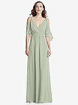 Front View Thumbnail - Celadon Convertible Cold-Shoulder Draped Wrap Maxi Dress