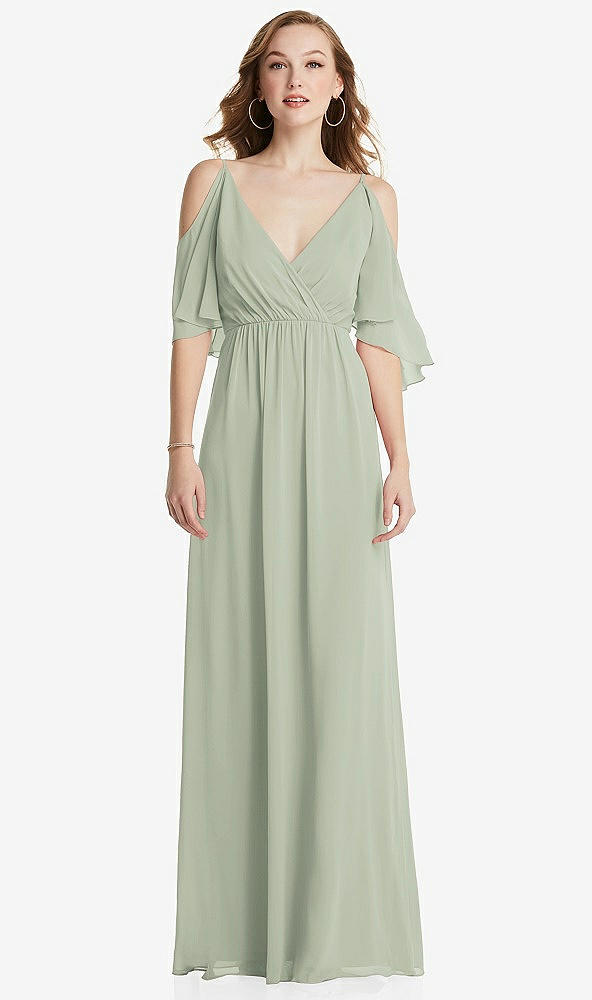 Front View - Celadon Convertible Cold-Shoulder Draped Wrap Maxi Dress