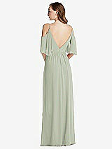 Rear View Thumbnail - Celadon Convertible Cold-Shoulder Draped Wrap Maxi Dress