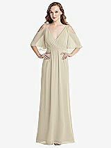 Alt View 1 Thumbnail - Champagne Convertible Cold-Shoulder Draped Wrap Maxi Dress