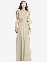 Front View Thumbnail - Champagne Convertible Cold-Shoulder Draped Wrap Maxi Dress