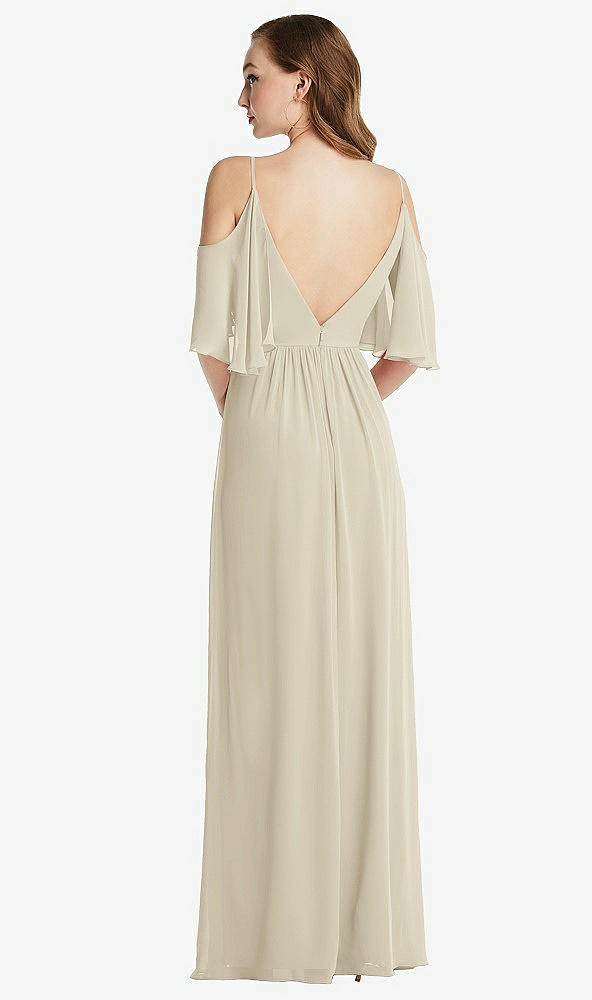 Back View - Champagne Convertible Cold-Shoulder Draped Wrap Maxi Dress