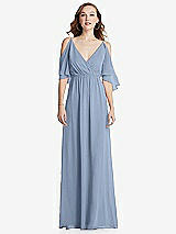 Front View Thumbnail - Cloudy Convertible Cold-Shoulder Draped Wrap Maxi Dress