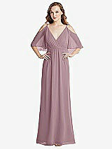 Alt View 1 Thumbnail - Dusty Rose Convertible Cold-Shoulder Draped Wrap Maxi Dress