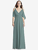 Front View Thumbnail - Icelandic Convertible Cold-Shoulder Draped Wrap Maxi Dress