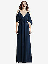 Front View Thumbnail - Midnight Navy Convertible Cold-Shoulder Draped Wrap Maxi Dress