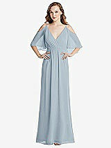 Alt View 1 Thumbnail - Mist Convertible Cold-Shoulder Draped Wrap Maxi Dress