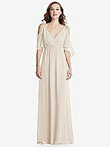 Front View Thumbnail - Oat Convertible Cold-Shoulder Draped Wrap Maxi Dress