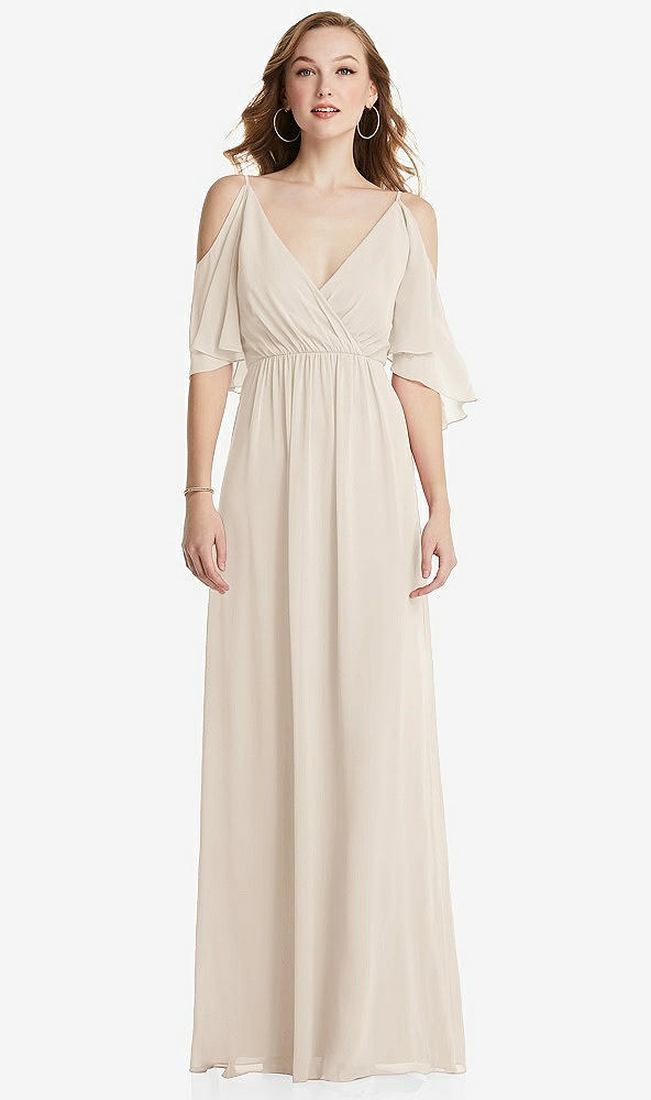 Front View - Oat Convertible Cold-Shoulder Draped Wrap Maxi Dress