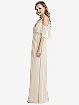 Side View Thumbnail - Oat Convertible Cold-Shoulder Draped Wrap Maxi Dress