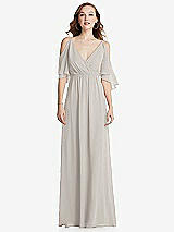 Front View Thumbnail - Oyster Convertible Cold-Shoulder Draped Wrap Maxi Dress