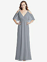 Alt View 1 Thumbnail - Platinum Convertible Cold-Shoulder Draped Wrap Maxi Dress