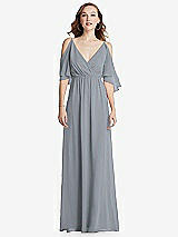 Front View Thumbnail - Platinum Convertible Cold-Shoulder Draped Wrap Maxi Dress