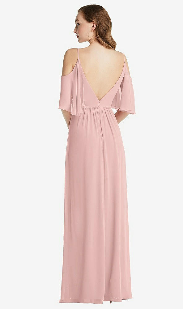 Back View - Rose Quartz Convertible Cold-Shoulder Draped Wrap Maxi Dress