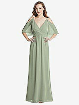 Alt View 1 Thumbnail - Sage Convertible Cold-Shoulder Draped Wrap Maxi Dress