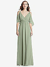 Front View Thumbnail - Sage Convertible Cold-Shoulder Draped Wrap Maxi Dress