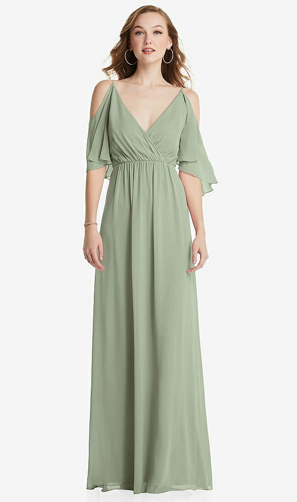 Front View - Sage Convertible Cold-Shoulder Draped Wrap Maxi Dress