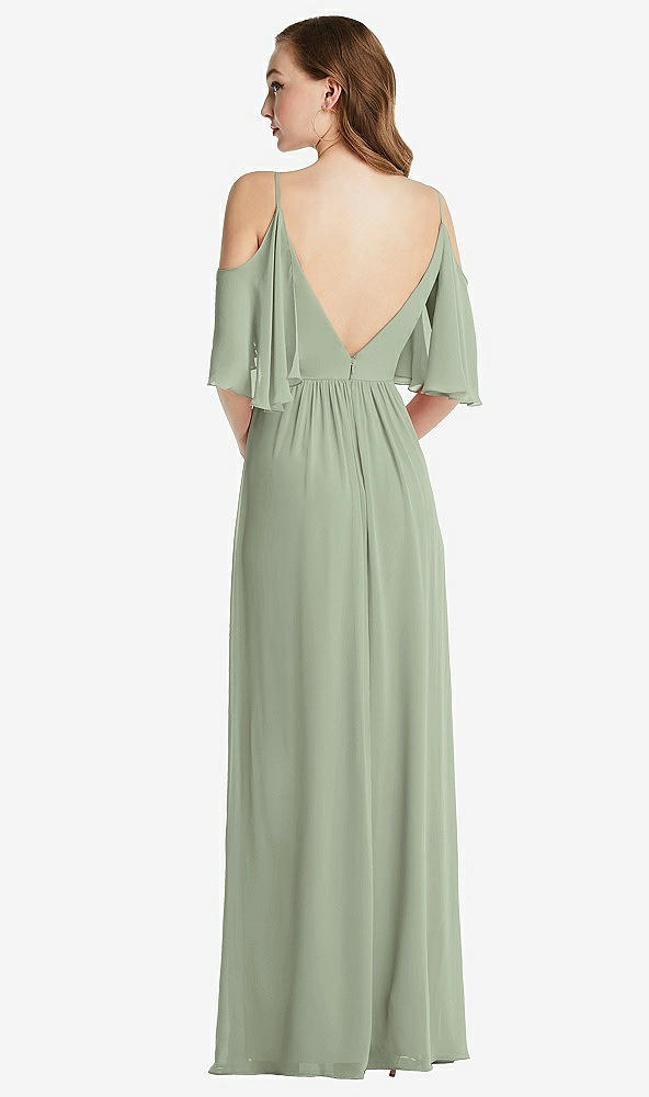 Back View - Sage Convertible Cold-Shoulder Draped Wrap Maxi Dress