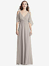 Front View Thumbnail - Taupe Convertible Cold-Shoulder Draped Wrap Maxi Dress