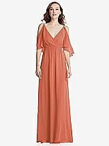 Front View Thumbnail - Terracotta Copper Convertible Cold-Shoulder Draped Wrap Maxi Dress