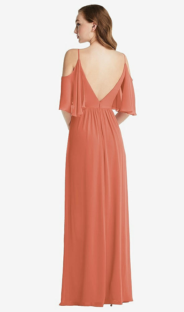 Back View - Terracotta Copper Convertible Cold-Shoulder Draped Wrap Maxi Dress