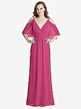 Alt View 1 Thumbnail - Tea Rose Convertible Cold-Shoulder Draped Wrap Maxi Dress