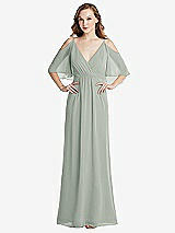 Alt View 1 Thumbnail - Willow Green Convertible Cold-Shoulder Draped Wrap Maxi Dress