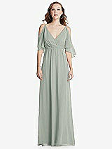 Front View Thumbnail - Willow Green Convertible Cold-Shoulder Draped Wrap Maxi Dress