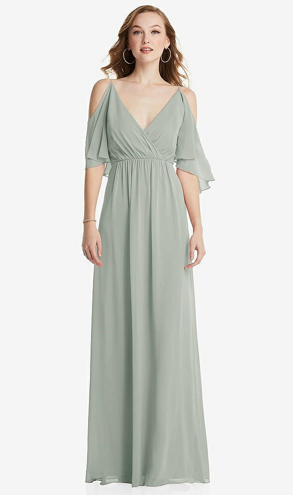 Front View - Willow Green Convertible Cold-Shoulder Draped Wrap Maxi Dress