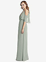 Side View Thumbnail - Willow Green Convertible Cold-Shoulder Draped Wrap Maxi Dress