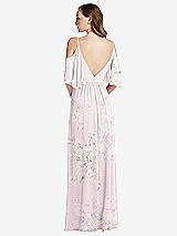 Rear View Thumbnail - Watercolor Print Convertible Cold-Shoulder Draped Wrap Maxi Dress