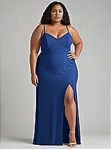 Alt View 1 Thumbnail - Classic Blue Tie-Back Cutout Maxi Dress with Front Slit