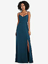 Front View Thumbnail - Atlantic Blue Tie-Back Cutout Maxi Dress with Front Slit