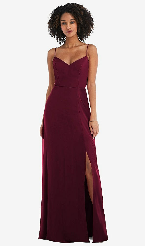 Front View - Cabernet Tie-Back Cutout Maxi Dress with Front Slit