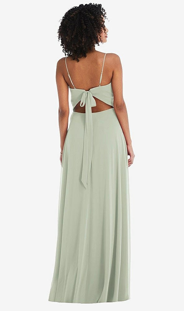 Back View - Celadon Tie-Back Cutout Maxi Dress with Front Slit